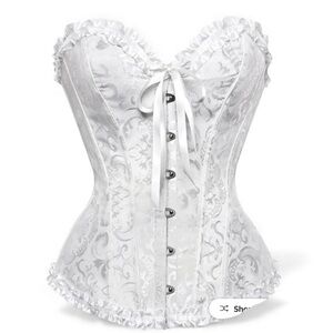 Miss Moly white lace up brocade boned over bust corset Sz L